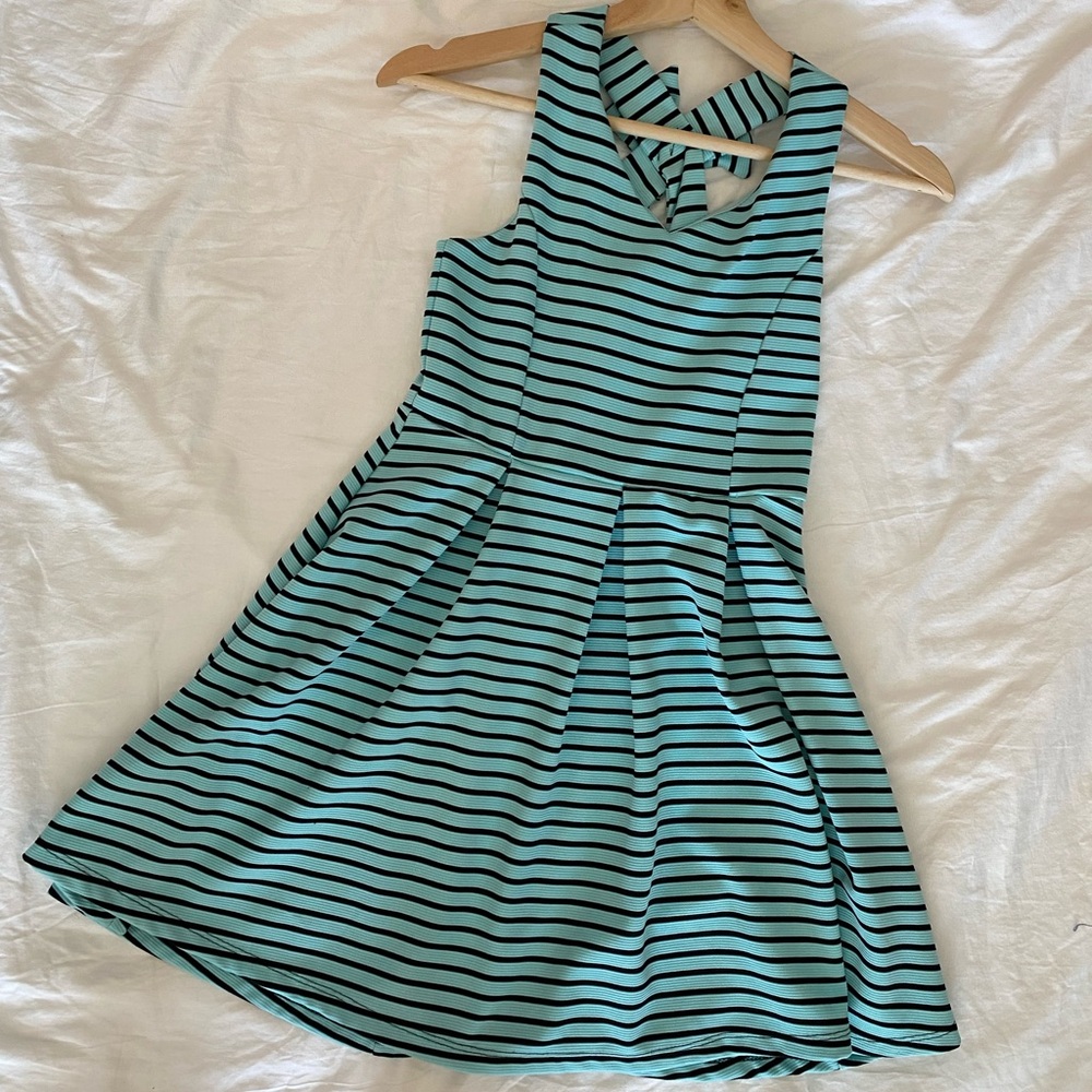 Zunie Aqua and Black Striped girls Dress